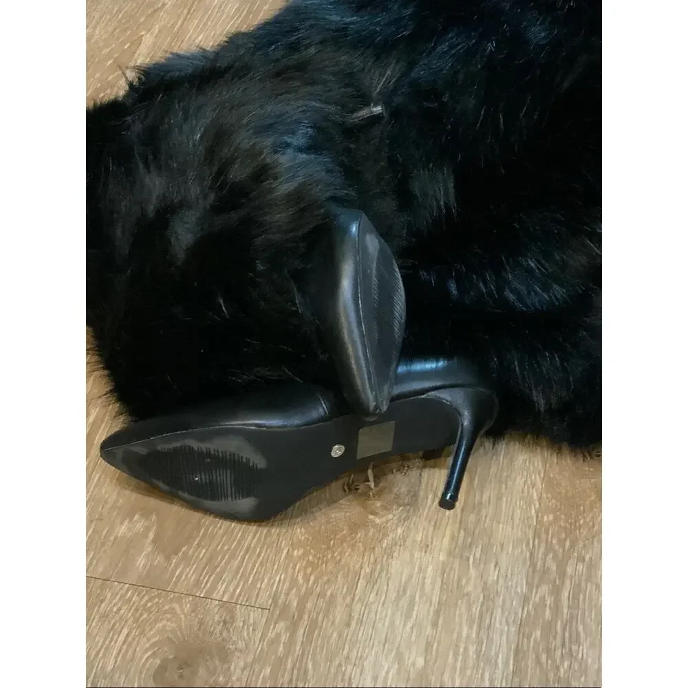Women's Over-the-Knee Faux Fur Boots - Black